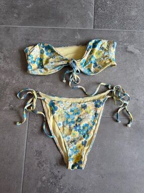 Pac Sun Yellow & Teal Floral Tie-Side Bikini